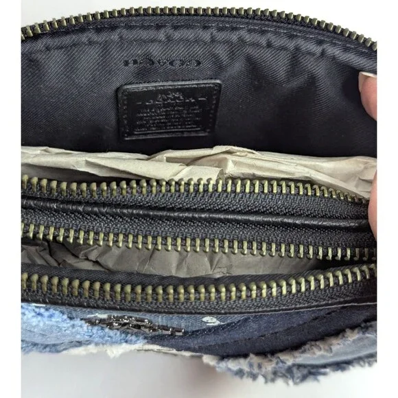 Coach Crossbody Clutch Bag In Canyon Quilt Denim Patchwork Leather NWT - Picture 8 of 8